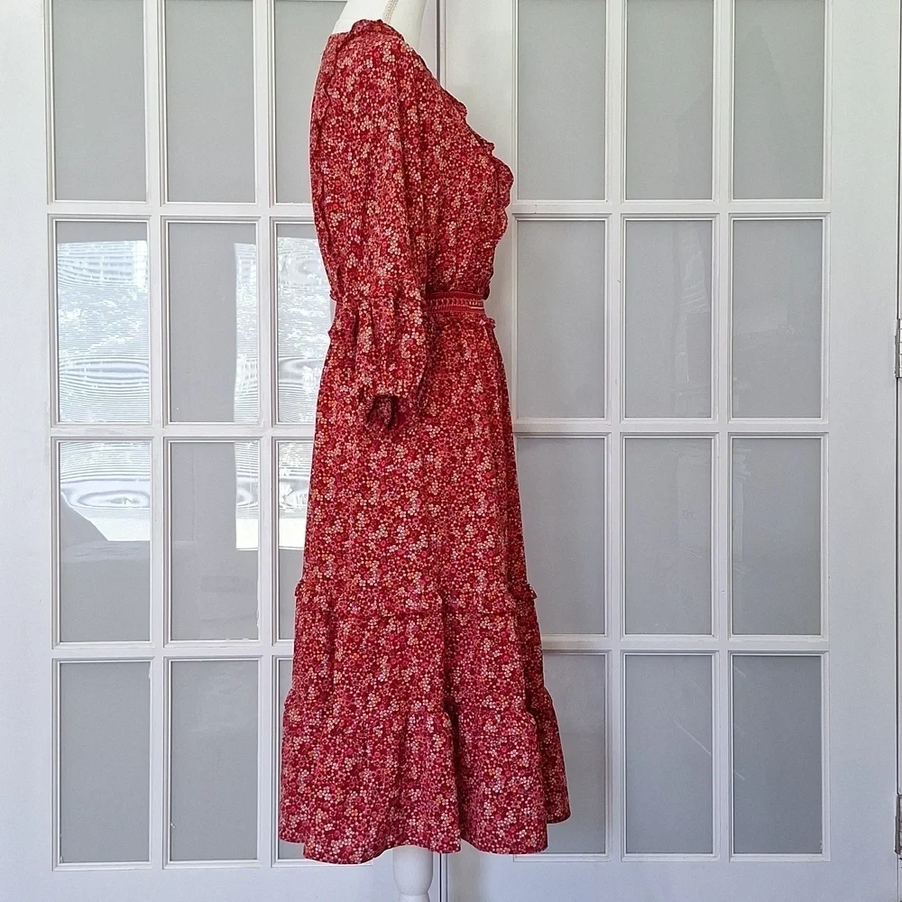 Max Studio Floral V-neck Midi Dress with Balloon Sleeves - Picture 2 of 15